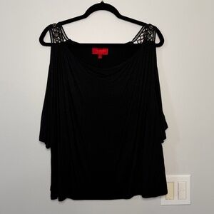 Jennifer Lopez Black Blouse with Lace Shoulders